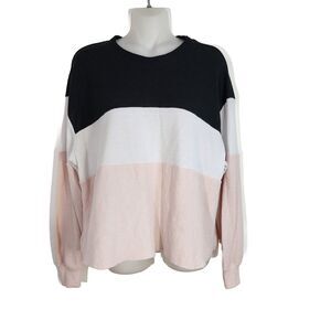 Hollister Womens Top Small Boyfriend Tee Color Block Long Sleeve Crop Thermal